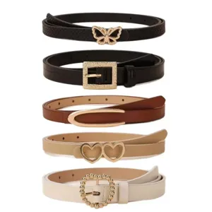 Women thin belt set fashionable metal buckle waist strap for dress coat accessories