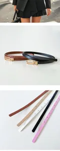 Cintura sottile in pelle PU da donna con fibbia a clip metallica, accessorio vita elegante.