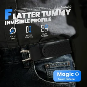 Adjustable elastic lazy belt with velcro closure for comfortable everyday casual wear.