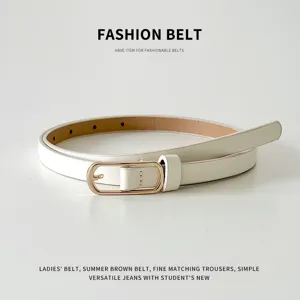 Cintura sottile bianca da donna in PU con fibbia dorata, elegante cintura per jeans.