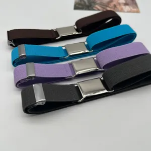 Cintura elastica per bambini con fibbia in metallo regolabile, comoda vita monocolore.