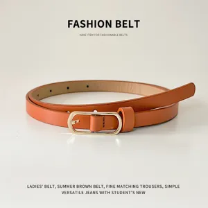Cintura sottile da donna in PU marrone con fibbia metallica dorata stile casual alla moda