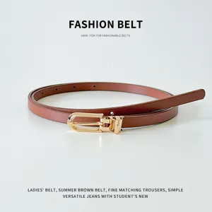 Cintura sottile in pelle PU da donna con fibbia dorata, elegante e versatile per vestiti.