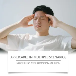 Asian man massaging temples for stress relief scenario with portable roller ball