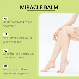 XIMONTH leg care balm detail view showing gentle formula and quick relief benefits for legs.