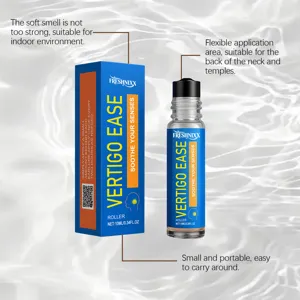 Portable vertigo ease rollerball with blue packaging on water ripple background