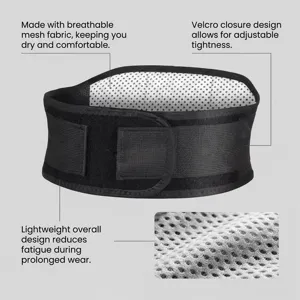 Breathable mesh lumbar support belt with adjustable velcro closure for daily comfort.