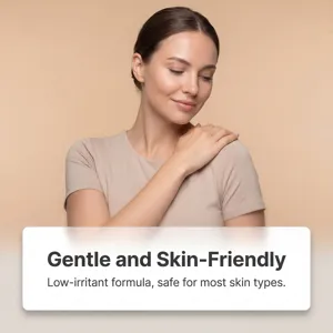 Detail view of body care gel skincare scene, showing gentle low-irritant formula use.