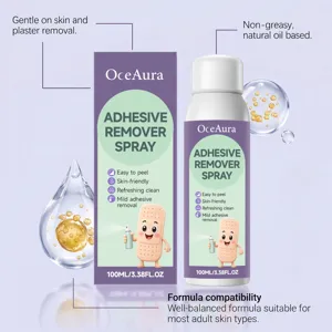 OceAura huidvriendelijke lijmverwijderaar spray detail met milde formule.