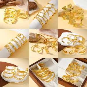 Brazalete Abierto de Acero Inoxidable Chapado en Oro de 18K para Mujer Joyería Minimalista con Patrón de Serpiente Ola