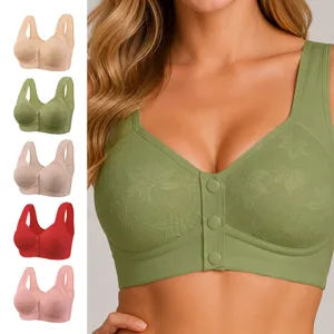 Women's Comfortable Breathable Polyamide Bra Front Button Lace Trim Minimalist Casual Vest Style Bra For Everyday Wear Jewelry