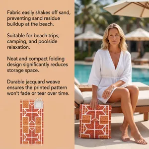 Versatile sand-free convertible beach towel bag shown in its compact folded state by a pool