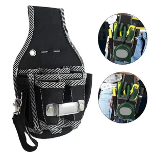 Durable canvas tool waist pouch electrician multi-pocket storage bag with belt loop clip