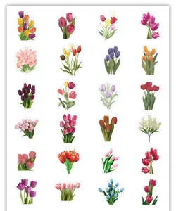 Diverse collection of colorful tulip flower stickers for DIY crafts and scrapbooking