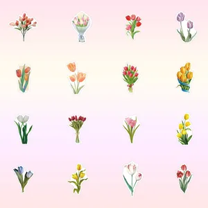 Variety pack of 16 colorful tulip floral stickers for DIY crafts and journaling decoration