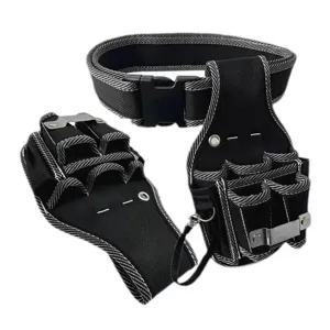 Heavy duty canvas maintenance tool belt with multiple pockets for electricians and hardware.