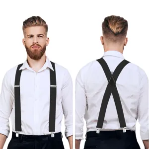 Bretelle elastiche larghe da uomo a X con clip metalliche robuste per pantaloni formali.