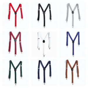Detalle de tirantes elásticos en Y para hombre con 3 clips metálicos en varios colores vivos