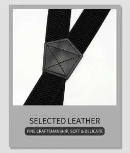 Bretelle elastiche nere da uomo dettaglio primo piano, design in pelle resistente.