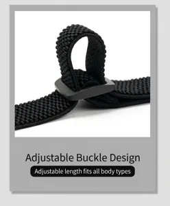 Bretelle elastiche nere fibbia in plastica regolabile dettaglio vista prodotto.