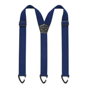 Bretelle elastiche blu da uomo con clip resistenti e toppa posteriore in pelle per pantaloni.