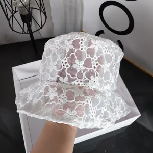 Cappello da pescatore in pizzo bianco da donna, estate sottile floreale cavo traspirante sole.
