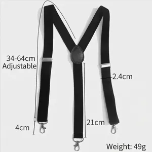 Dimensiones detalladas de tirantes ajustables en Y para hombre con 3 clips metálicos