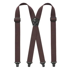Bretelle marroni elastiche da uomo con 4 clip e design a schiena X regolabile per il lavoro.