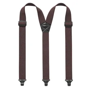 Dettaglio bretelle marroni con texture mais, larghezza 3.8cm unisex elasticate con clip.