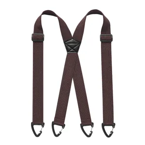 Bretelle elastiche marroni con struttura a mais e moschettoni per trekking all'aperto.