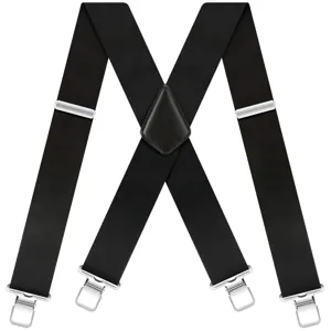 Bretelle elastiche da uomo a X resistenti con forti clip metalliche e toppa in pelle.