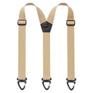Regolabili bretelle elastiche con tre ganci metallici, larghe cinghie kaki per abbigliamento casual.