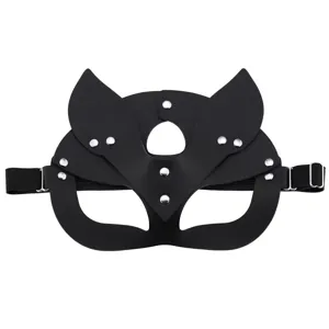 Schwarze Leder Fuchs Augenmaske mit Nieten, stilvolle BDSM Partymaske für Erwachsene.