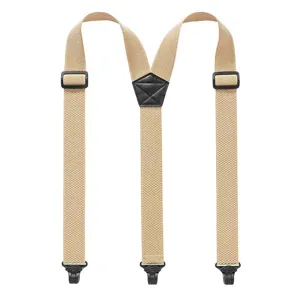 Dettaglio delle bretelle elastiche color kaki da 3,8 cm con clip in plastica resistenti.