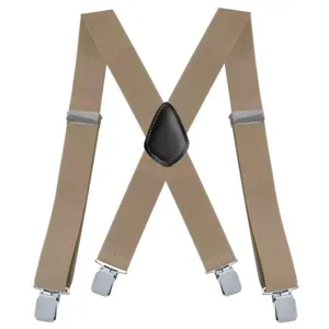 Vista dettagliata di larghe bretelle da uomo 5cm kaki con clip metalliche resistenti.