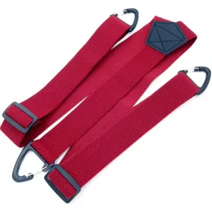Bretelles de travail élastiques rouges pour hommes avec crochets à dégagement rapide et réglables.