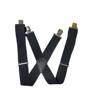 Bretelle elastiche nere a X da uomo con clip metalliche resistenti e toppa in pelle.