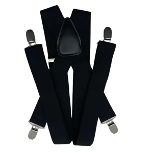 Classic black elastic suspenders for men with X-back heavy duty metal clips 3.5cm wide