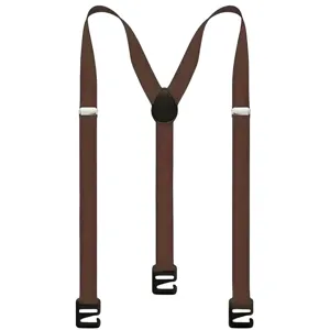 Dettaglio bretelle uomo marroni, larghezza 2.5cm con fibbie in metallo e ganci appositi.