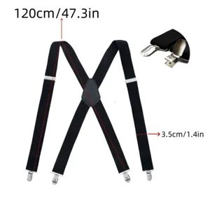 Men's heavy duty X-back suspenders with strong metal clips, 3.5cm wide and 120cm long.