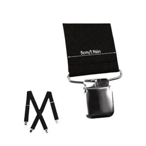 Dettaglio bretelle elastiche uomo 5cm, clip metalliche resistenti e cinghie regolabili.