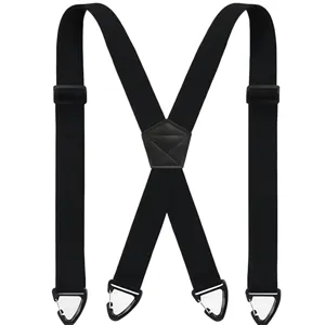 Bretelle nere larghe da uomo con 4 clip e design a X per lavoro e abbigliamento casual