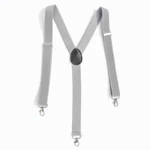 Tirantes grises en forma de Y para hombre con tres clips giratorios de metal plateado