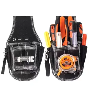 Durable Canvas Multipurpose Tool Waist Bag Electrician Hardware Maintenance Storage Pouch With Metal Clip