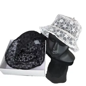 Cappello da secchio in pizzo floreale cavo estivo da donna cappello da sole da spiaggia