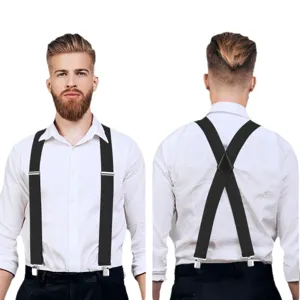 Bretelle elastiche larghe da uomo con schiena a X e clip metalliche molto resistenti.
