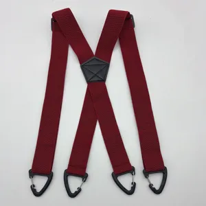 Braces da lavoro uomo bordeaux con ganci rapidi, larghezza 3.8cm design regolabile a schiena X