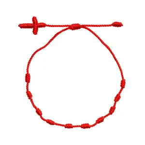 Bracciale a Corda con Croce Intrecciata a Mano Regolabile in Nylon Stile Etnico Rosso Nero Braccialetto Cordino a Mano Per Uomo Donna Gioielli Regalo