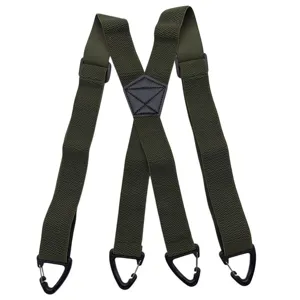 Bretelle elastiche da uomo a X con ganci triangolari dettaglio di lavorazione robusta.