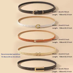 Thin leather belt set with metallic buckles, featuring adjustable sizing for women's daily wear.